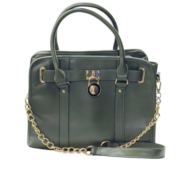 DASEIN Women's Handbag Belted Medium Tote Bag Green Faux Leather - Picture 3 of 12